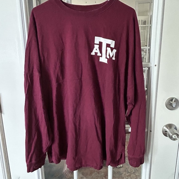 3 Square Tops - Texas A&M Spirt Jersey Aggies Long Sleeve Maroon 100% Cotton Size Large